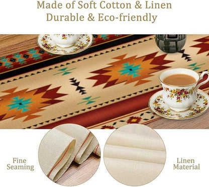 Aztec Southwest Table Runner, Ethnic Style Geometric Triditional Kitchen Table Runners Table Setting Decor for Garden Farmhouse Wedding Party Holiday Dinner Home, 13x90 Inch