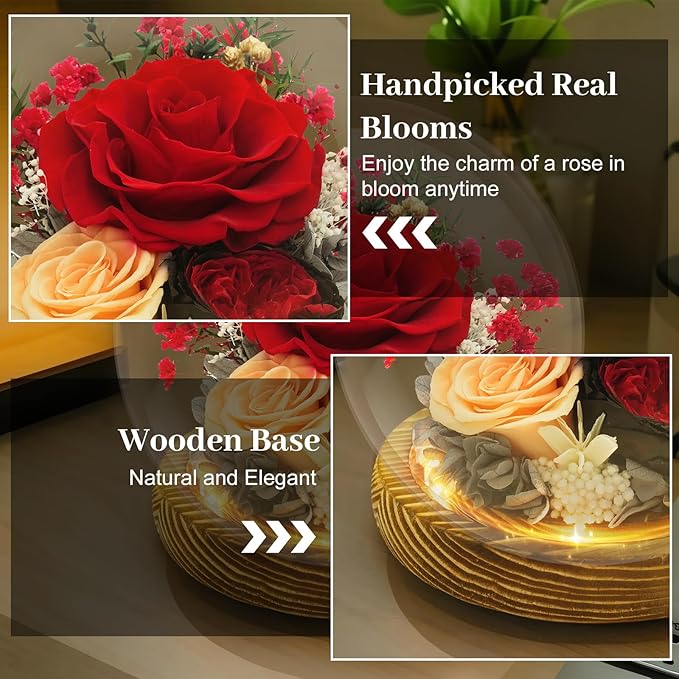 Preserved Flowers Birthday Gifts for Women Preserved Rose in Glass Dome Forever Fresh Flowers for Delivery Prime Red Eternal Rose Gifts for Her Valentines Day Anniversary for Wife Girlfriend