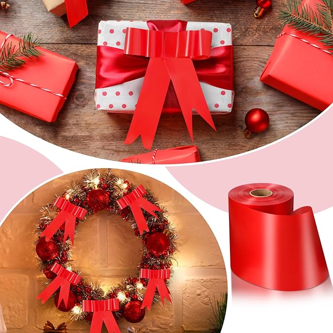 Syhood Outdoor Leaf Ribbon Floral Satin Ribbon for Crafts Aspidistra Waterproof Holiday Outdoor Decoration(6 Inch X 108 Yards,Red)
