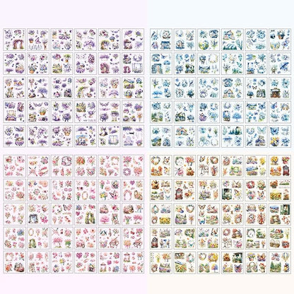Floral Stickers Set,4 Colors 120 Pages Waterproof PET Flower Stickers for Scrapbooking, Journaling, Junk Journal Supplies, Bullet Journal Planner Decorations