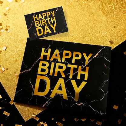 ASYEHJNR 13" Large Size Black Gold Birthday Gift Bag Marble with Metallic Gold Happy Birthday Sign Gift Bag with Greeting Card and Tissue Paper for Boy Men Bday Supplies