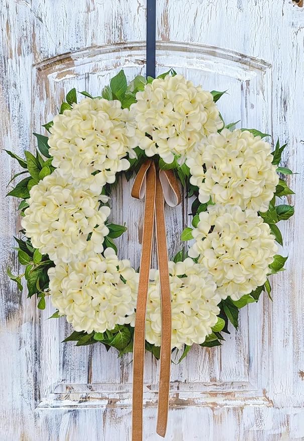 Hollyone White Silk Hydrangea Artificial Flowers Heads 7.4inch Large Fake Hydrangea 4Pcs Full Faux Flowers with Stems for Wedding Party Table Centerpieces Flower Arrangement Home Decor