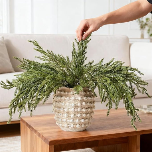 DN DECONATION Artificial Christmas Norfolk Pine Stems, Faux Pine Branches 35.4" 6PCS - Real Touch PE Greenery Fake Pine Needles for Vase Arrangements, Winter, Holiday Indoor Outdoor Home Decor