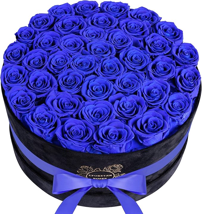 40 Pieces Preserved Roses in Suede Box, Flowers for Mothers Day, Preserved Flowers Gift for Women, Royal Blue