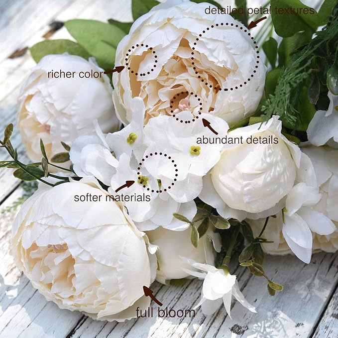 FiveSeasonStuff Vintage Artificial Peonies Silk Peony Flowers and Hydrangeas for Wedding Bridal Home Décor – Beautiful Floral Centerpiece Arrangement Decoration with 2 Bouquets (Chestnut Beige)
