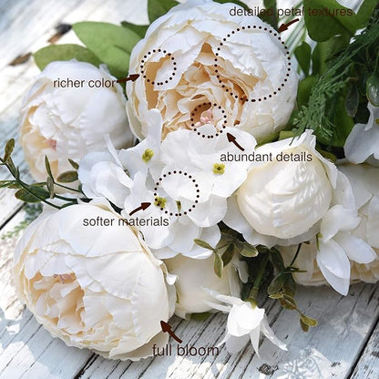 FiveSeasonStuff Vintage Artificial Peonies Silk Peony Flowers and Hydrangeas for Wedding Bridal Home Décor – Beautiful Floral Centerpiece Arrangement Decoration with 2 Bouquets (Chestnut Beige)