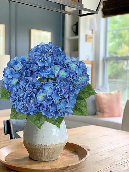 Hollyone Hydrangea Artificial Flowers Large Artificial Dark Blue Hydrangeas Silk Flower for Home Decor Indoor Wedding Flower Bouquets Faux Flowers Kitchen Centerpiece Table Decorations