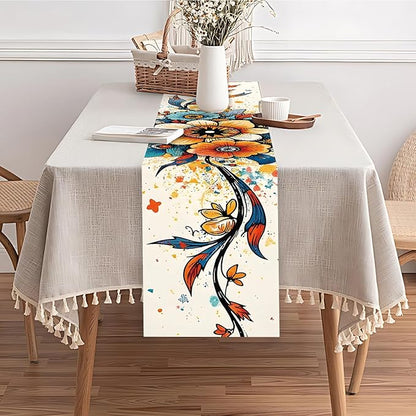 Abstract Eye Flower Table Runner – Vibrant Colorful Art Print, 13x72 Inch Linen-Look Fabric for Dining Table, Kitchen, Boho Home Decor, Psychedelic & Artistic Centerpiece Accent