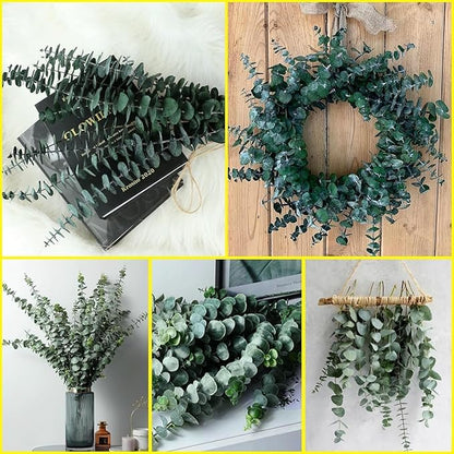 20pcs Dried Eucalyptus Stems - Real Long Eucalyptus, Fall Decorations for Home, 17" Floral Arrangement, Wedding (Green)