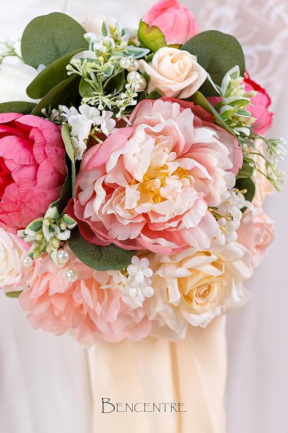 10 Inch Blush Wedding Bouquet for Bride,Spring Wedding Bouquet,Bridal Bouquets for Bride, for Wedding Ceremony Anniversary,Party and French Rustic Vintage Wedding,Artificial Flowers