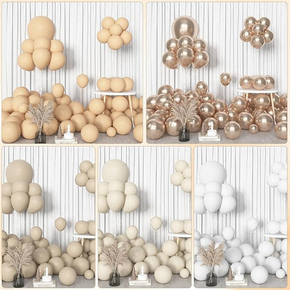 Amandir 153pcs White Sand Balloon Arch Garland Kit, Different Sizes 18 12 10 5 inch Beige Nude Neutral Metallic Champagne Gold Confetti Balloons for Boho Bridal Baby Shower Birthday Party Decorations