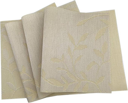 Gugrida Place Mats PVC Set of 6, Table Placemats Set of 6 PVC Washable Woven Vinyl Place Mats Heat Insulation Top Meal Mat Table Mats Natural Color (6 pcs, Yellow Leaves), Large