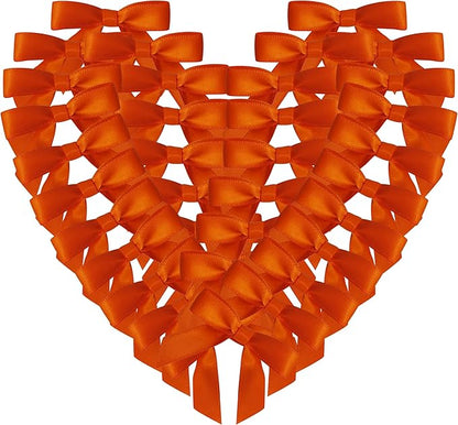 50pcs 1-1/2" Mini Orange Satin Ribbon Bows Without Twist Ties for Crafts Gift Wrapping Packing Christmas Decoration (Orange)