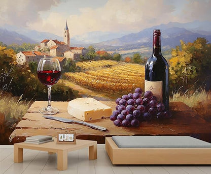 KIREUPA Tuscany Vineyard Wall Mural, Countryside Winery Scene 3d Wall Murals, Italian Rural Landscape Wallpaper Mural, for Living Room Bedroom Large Wallpaper Indoor Decor 197" W x124.8 H