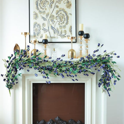 Mizii Blue Artificial Flower Garland 6FT Fake Wildflower Floral Garland Hanging Vines Spring Summer Flowers Decorations for Mantle Table Centerpieces Room Wall Fireplace Wedding Decor (Navy Blue)