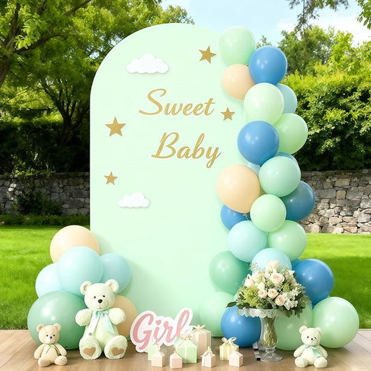 6FT Sage Green Arch Cover - Polyester Fitted Wedding Arch Stand Covers Round Top Chiara Arch Backdrop Cover for Birthday Party Banquet Photo Background Decoration