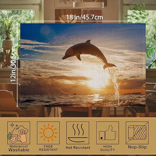 6 Pcs Palm Tree Beach Table Mats,Starfish Ocean Placemats Waterproof Washable, Kitchen Table Decoration Placemats Modern Holiday Kitchen Table Decoration(12"x18"Linen)