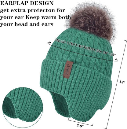 FENELY Women's Knitted Warm Beanie Winter Hat, Warm Chunky Snow Hat with Pompom