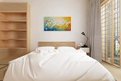 Yihui Arts Hand-Painted Textured Floral Oil Painting on Canvas - Vibrant Abstract White Flowers Wall Art for Living Room, Bedroom, Modern Home Decor