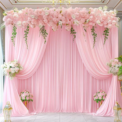 Pink Backdrop Curtains-Wrinkle-Free Polyester Photography Drapes Party Curtain Background for Baby Shower Wedding Decorations- 16 X10FT (Pink)
