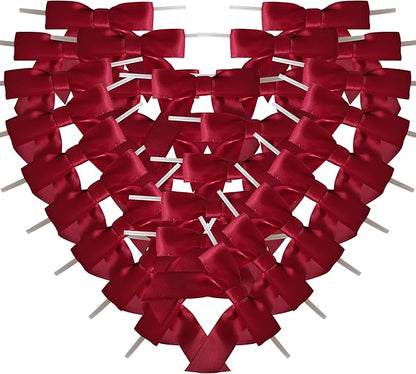 3-1/2" Burgundy Satin Ribbon Bows with Twist Ties Giant Bows for Christmas Holiday Gift Packing&Wrapping (50pcs,Burgundy)