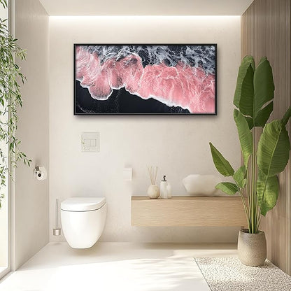 Pink Beach Large Wall Art Framed Black and White Wall Decor for Living Room, Beach Pictures Oversized Canvas Print Painting Modern Extra Large Framed Artwork for Bedroom Office Home Decor 60"x30"