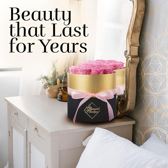 GLAMOUR BOUTIQUE Eternal Preserved Roses in a Box - Flowers Forever, Rose Forever in a Box for Wife, Birthday Gifts for Her, 12 Roses, Pink