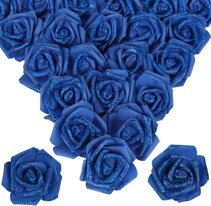 100pcs Royal Blue Glitter Roses 2.56" Foam Roses Glitter Flowers Blue Fake Roses Royal Blue Roses Artificial Flowers for Bridal Shower Centerpieces DIY Wedding Flower Arrangements (Royal Blue)
