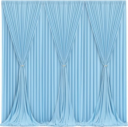 Blue Backdrop Curtains 6 Panels - Wrinkle-Free Light Blue Curtains Polyester Photography Drapes Photo Background for Baby Shower Birthday Party Decorations- 24 X10FT (Blue)
