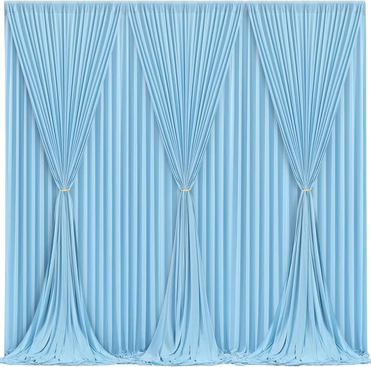 Blue Backdrop Curtains 6 Panels - Wrinkle-Free Light Blue Curtains Polyester Photography Drapes Photo Background for Baby Shower Birthday Party Decorations- 24 X10FT (Blue)