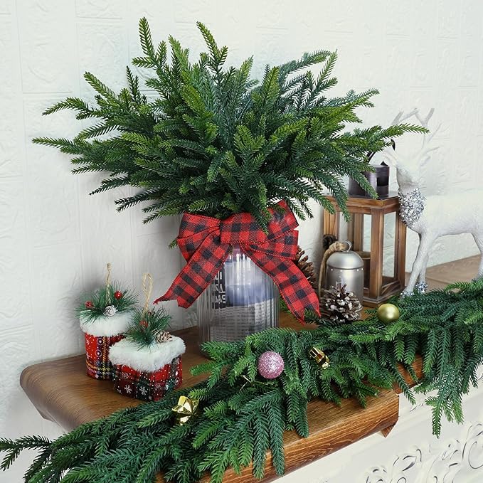 100 Pcs Pine Branches - Real Touch Artificial Pine Stems - Christmas Greenery Picks for DIY Wreaths Garlands Vase Arrangements, Indoor Outdoor Christmas Decor