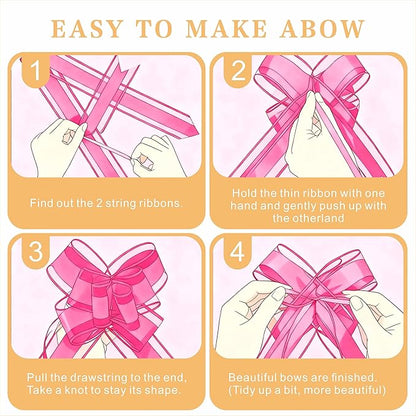 24PCS Hot Pink Pull Bows for Gift Wrapping, 6" Large Pre-Tied Decorative Bows for Christmas, Wedding, Birthday, Party Decorations, Reusable Instant Floral Decors for Gifts, Bouquets, Baskets