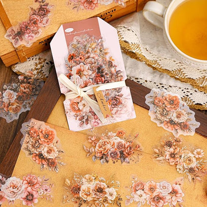 TIAMECH Amber Flower Shadow PET Stickers - 120 Pcs Branch Garland Flicker Design, Waterproof Sticker for Journaling & Scrapbooking, Junk Journal Supplies, Ephemera & DIY Crafts