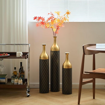 Floor Vases, Tall Home Decor Metal Vase Set of 3 Large Glazed Decorative Vases for Wedding Decor, Elegant Modern Flower Holder for Living Room, Entryway, Hallway, Dining Room