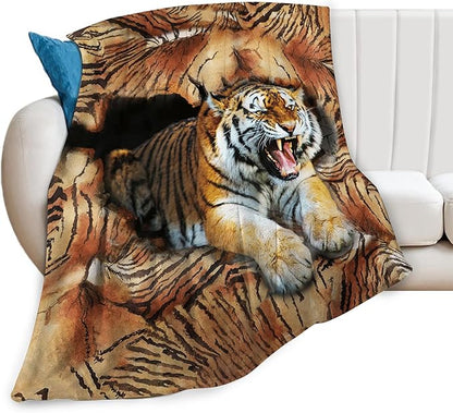 Tiger Throw Blanket, 50"x40", Multicolor, Animal Print, Microfiber Blend, Warm, All Seasons, Unisex Adult