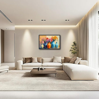 Large Colorful Floral Wall Art for Living Room, Framed Oversized Asian Flower Vase Decor Canvas Painting Sunlight Pictures Modern Artwork for Bathroom Bedroom Office Dining Room 36"x24"