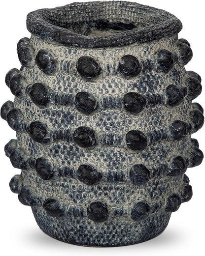 Rustic Farmhouse Vase, Boho Smoky Black Vase for Pampas Grass Small Textured Knotted Vases for Flowers Decorative Cement Floral Vases for Home Decor, Living Room, Dining Table