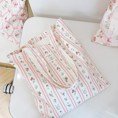 Cotton Canvas Tote Bag Reusable Soft Grocery Cloth Bag Floral Shoulder Bag for Beach Travel Shopping