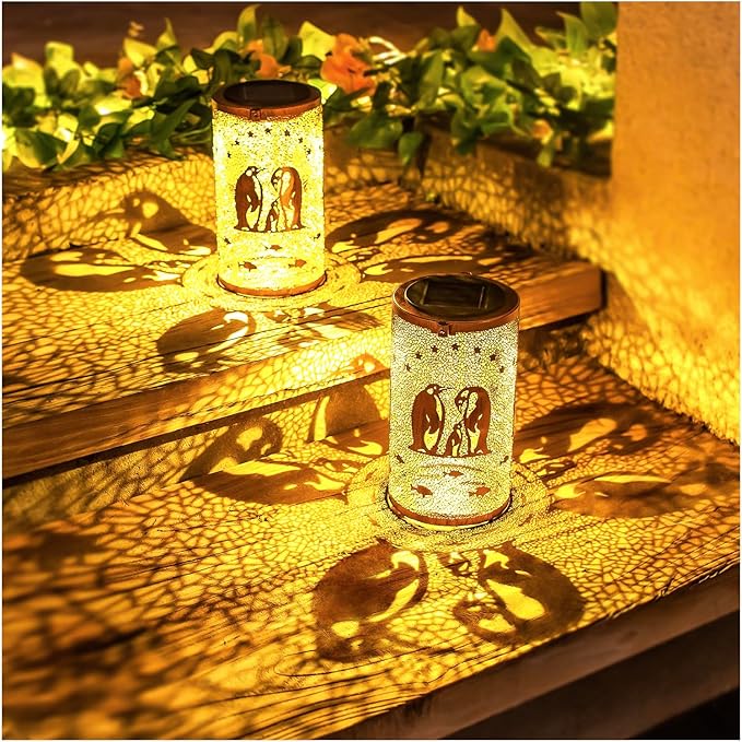 Christmas Gifts for Women Penguin Solar Lanterns Outdoor Waterproof Hanging Solar Lights Penguin Gifts for Women Men Metal Decorative LED Lanterns for Garden Decor,Yard,Patio,Lawn,Tabletop,Pathway