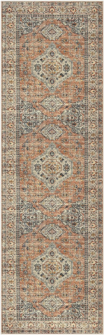 Lahome Oriental Hallway Runner Rug, 2.5x8 Kitchen Runner Non Slip Ultra-Thin, Soft Washable Hallway Rug Distressed Non Shedding Long Carpet for Entryway ‎Laundry Room Bathroom, Peach/Orange