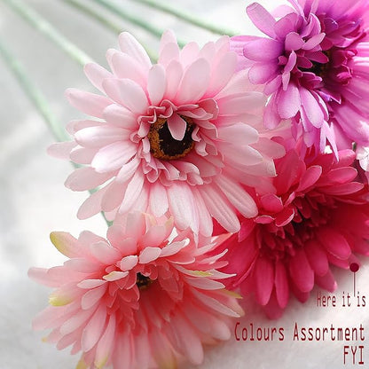 12pcs Artificial Gerbera Daisies,22 Inch Long Stem Silk Daisy Flowers,Realistic Artificial Flower Mums for Home Décor Centerpiece Wreath Supplies Wedding Bouquet,Dark Pink