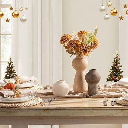Ceramic Vase Home Table Decor - Flower Vase Set of 3 Living Room Kitchen Decorations Farmhouse Modern Rustic Vases Decorative Centerpiece for Shelf Bedroom Office Bathroom Dining Coffee Desk