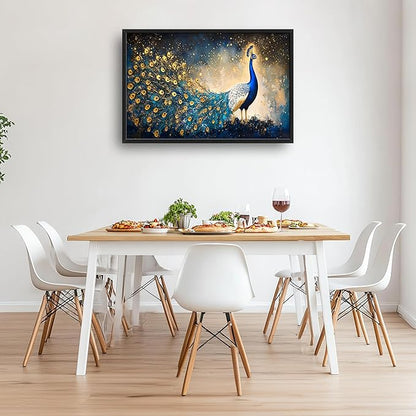 Peacock Large Wall Art Framed Gold Wall Decor for Living Room Mountain Peacock Pictures Oversized Canvas Print Painting Modern Extra Large Framed Artwork for Bedroom Office Home Decor 36"x24"