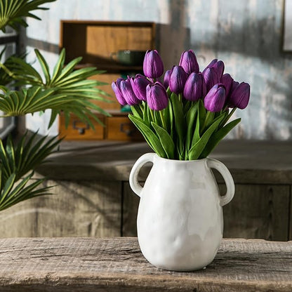 20pcs Purple Artificial Tulip Flowers, Silk Fake Flowers 13" for Mother's Day, Easter, Valentine’s Day Gifts in Bulk, Home, Kitchen, Wedding Decorations