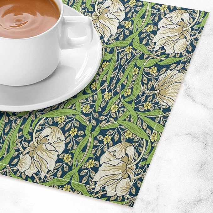 William Morris Placemats Farmhouse Sage Vintage Floral Art Printed Dining Table Mats Set of 4 for Home Kitchen Holiday Picnic Party Decoration 12x18in