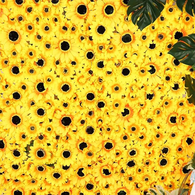 Efavormart 11 Sq ft. | 4 Panels Artificial Sunflower Wall Mat Backdrop, Flower Wall Decor, Indoor/Outdoor UV Protected