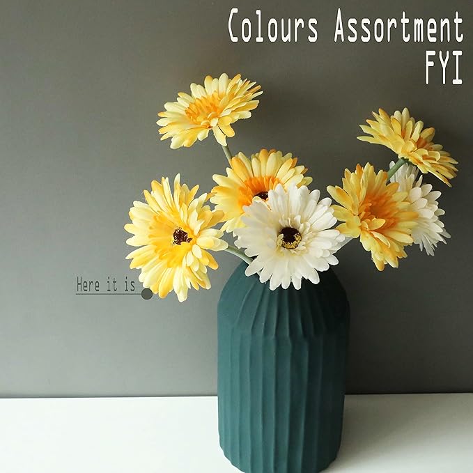 12pcs Artificial Gerbera Daisies,22 Inch Long Stem Silk Daisy Flowers,Realistic Artificial Flower Mums for Home Décor Centerpiece Wreath Supplies Wedding Bouquet,Light Yellow