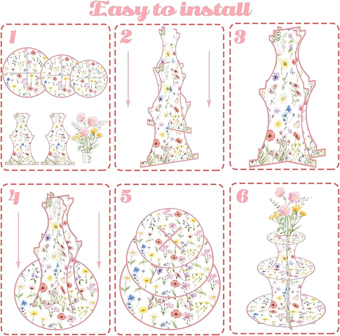 Wildflower Cupcake Stand Spring Wildflower Birthday Party Decorations Wildflower Cupcake Holder 3 Tiers Floral Dessert Towers for Flower Theme Baby Shower Supplies