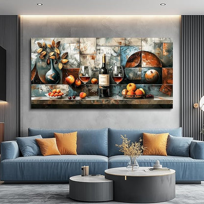 hyidecorart Large Wall Art For Kitchen Wall Decor For Living Room Dining Room Decorations Liquor Still Life Wine Glass Fruit Canvas Prints Painting Bar Pub Posters Modern Stretched Artwork Home Decor