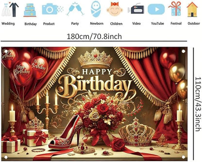 Starlit Patio Red High Heel Backdrop for Woman's Birthday Party, 71 x 43 Inch, Polyester Fabric